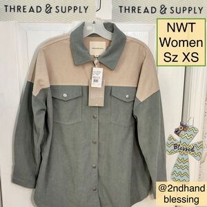 Thread & Supply Colorblock Corduroy Jacket Sage Ivory, Women Sz XS, Runs Big